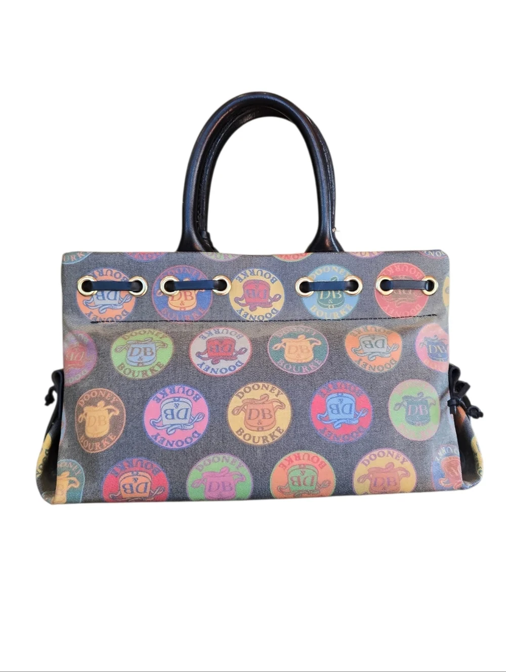 Dooney & Bourke Fanciful Tutti Frutti Medallion Black Vintage Satchel Handbag